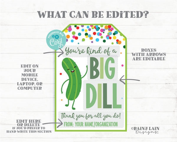 Big Dill Tag Thank you for all you do Pickle Gift We appreciate you Employee Ball Appreciation Company Staff Corporate Teacher PTO School