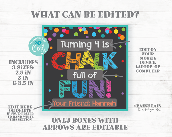 Sidewalk Chalk Party Favor Tags birthday favor tags Turning is Chalk full of Fun Any Age classroom preschool chalk tag chalk favor