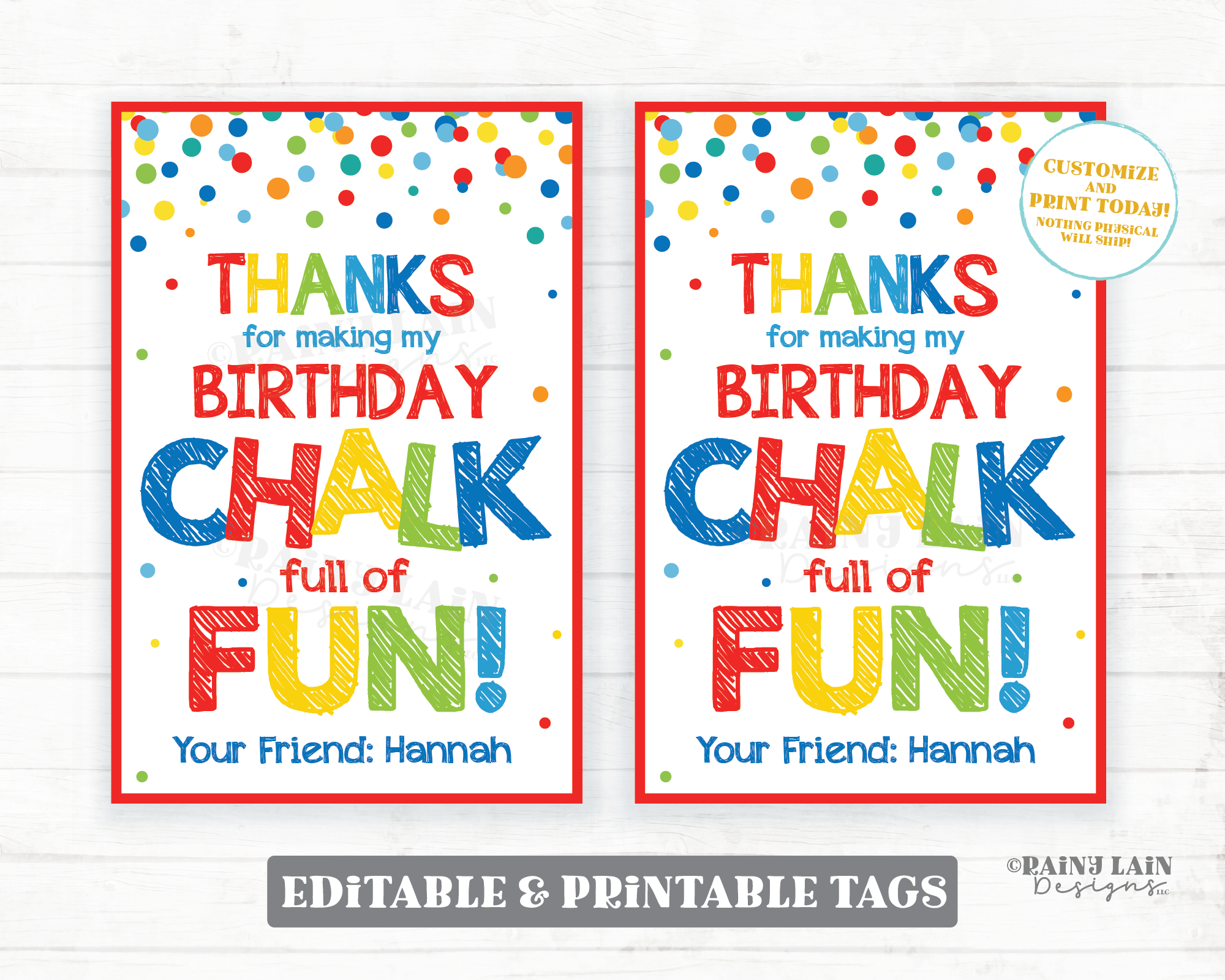 Thanks for making my birthday Chalk full of Fun Tag chalk party favor primary colors gift celebrating with me Chalk birthday favor sidewalk