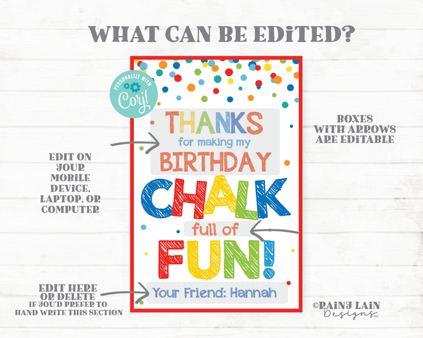 Thanks for making my birthday Chalk full of Fun Tag chalk party favor primary colors gift celebrating with me Chalk birthday favor sidewalk