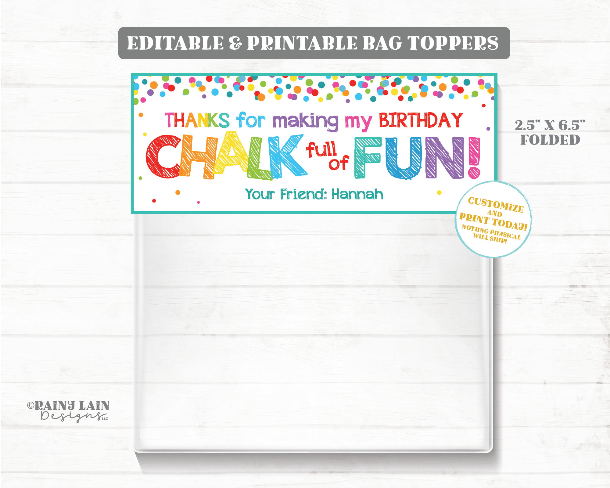 Thanks for making my birthday Chalk full of Fun Bag Toppers Chalk birthday favor sidewalk chalk party favor chalk gift celebrating with me
