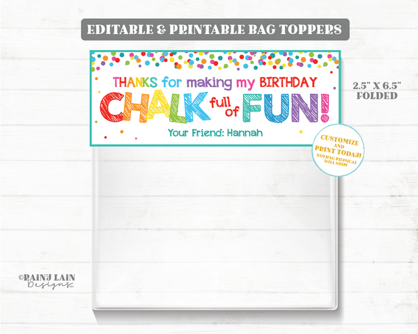 Thanks for making my birthday Chalk full of Fun Bag Toppers Chalk birthday favor sidewalk chalk party favor chalk gift celebrating with me