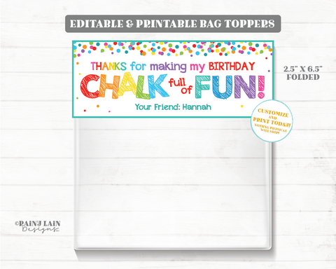 Thanks for making my birthday Chalk full of Fun Bag Toppers Chalk birthday favor sidewalk chalk party favor chalk gift celebrating with me