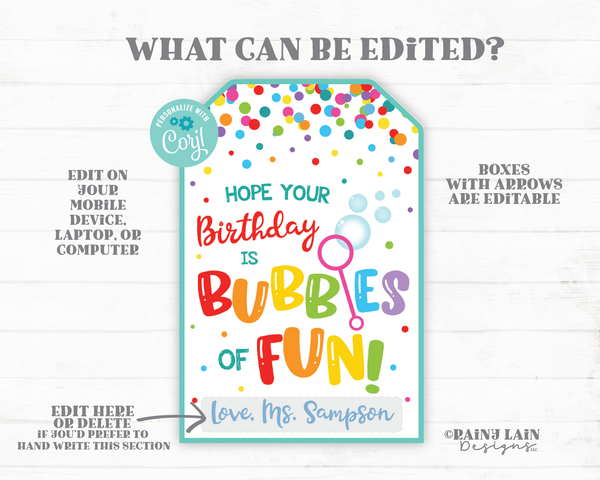 Hope your Birthday is Bubbles of Fun Tag bubbles birthday party favor Preschool Classroom Printable Kids Teacher to Student Bubbles Gift Tag