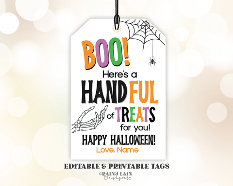 Boo Here's a HANDful of Treats for You Student Gift Tag, Hand Shaped Favor Bags, Halloween Hand Treat, Classroom, School, PTO PTA, Teacher