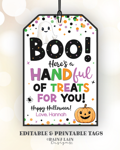 Halloween Hand Treat Tags, Boo Here's a HANDful of Treats for You, Gift, Classroom, School, Hand Shaped Favor Bags, PTO PTA, Teacher Student