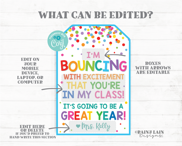 I'm bouncing with excitement you're in my class Going to be great year bouncy ball student welcome student teacher back to school first day