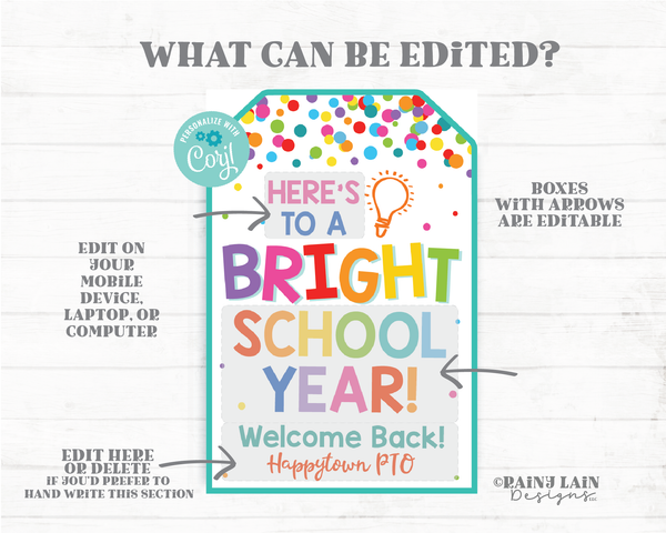 Bright School Year Printable Tag Lightbulb Welcome to 1st Grade First Day 2nd Back to School Teacher Student PTO Principal Editable