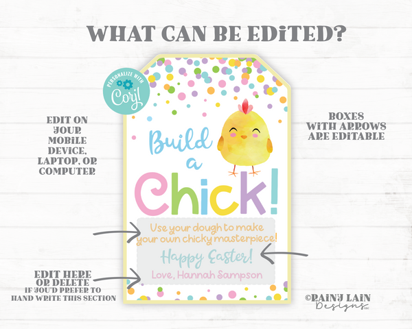 Build a Chick Tag, Play dough Gift Tag, Easter  Favor Tag, Spring Break Gift, Kids Craft From Teacher to Student