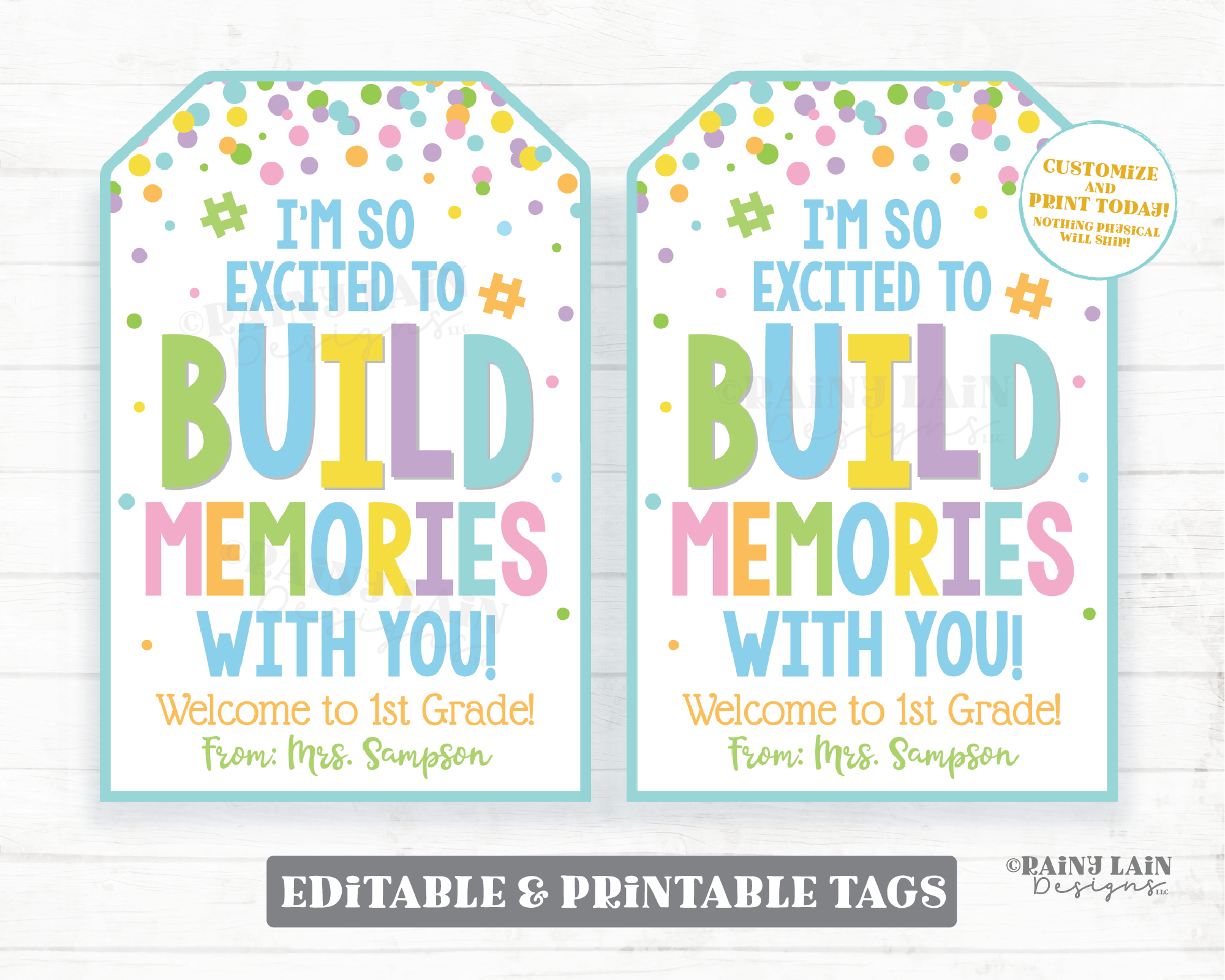 Back to School Student Gift Tag, Build Memories, Hashtag, First Day, Blocks, Puzzle, Building, Preschool, Classroom, Friend, Printable