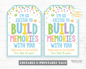 Back to School Student Gift Tag, Build Memories, Hashtag, First Day, Blocks, Puzzle, Building, Preschool, Classroom, Friend, Printable