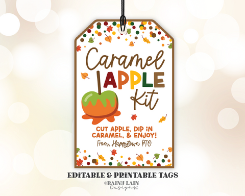 Caramel Apple Kit Gift Tags, Editable, Fall Treat, Appreciation, Candy Apple, Halloween, Thanksgiving, School, Kids Classroom, Teacher Staff