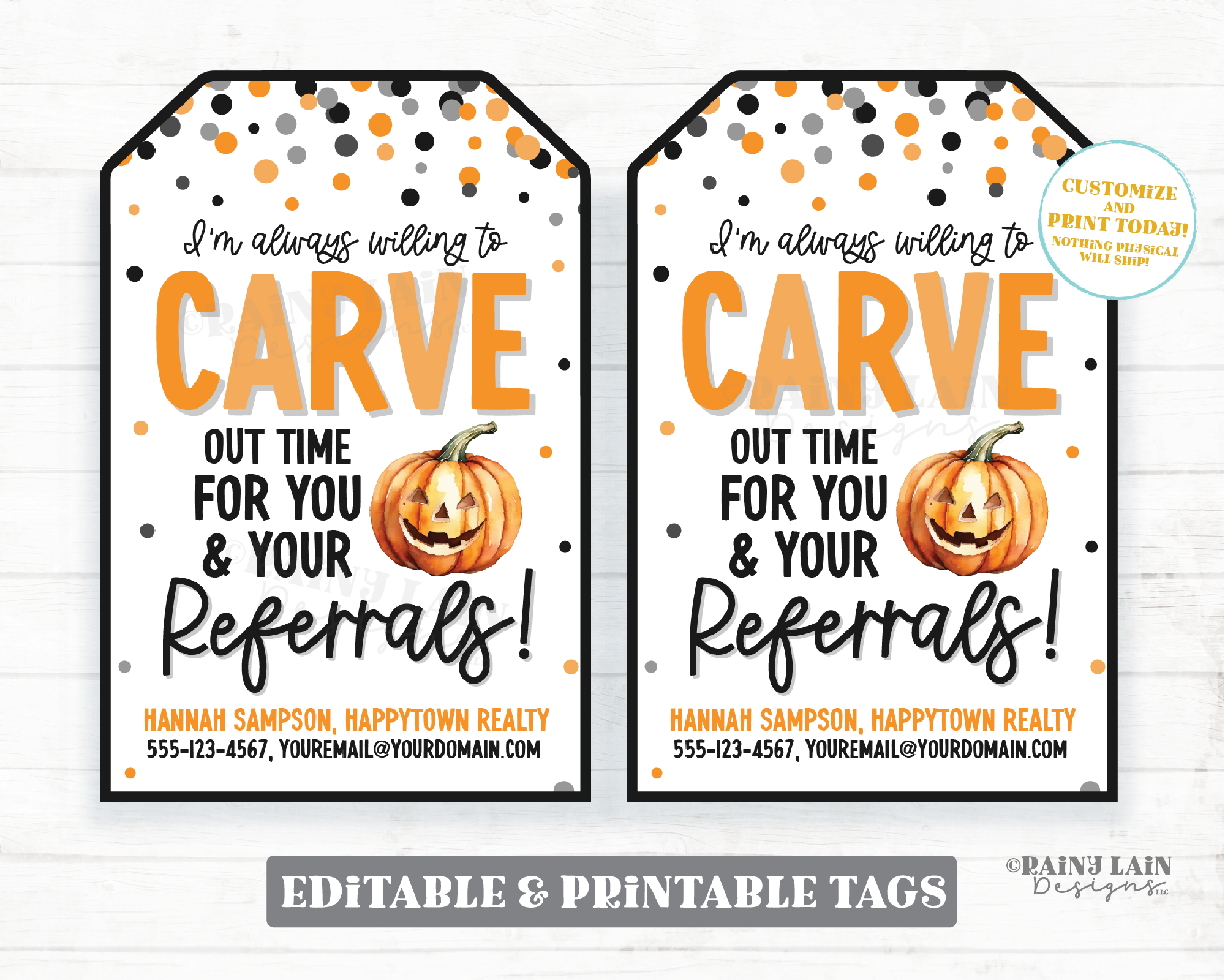 Editable Halloween Referral Gift Tag Template, Jack-O-Lantern Pumpkin Carve Out Time, Realtor, Home Health, Fall Marketing Printable, Pop By