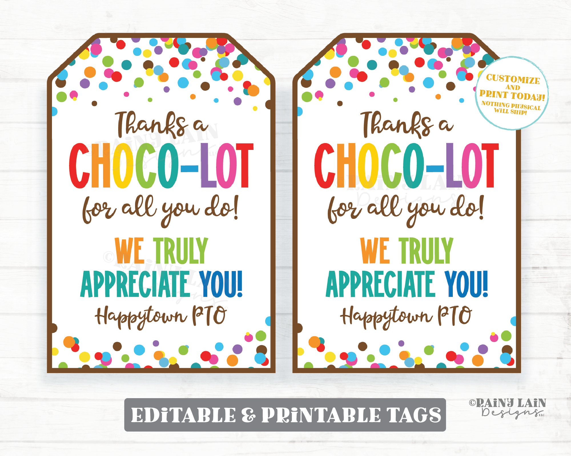 Chocolate Gift Tag, Thanks a Choco-Lot We Truly Appreciate You, Teacher Appreciation Employee Staff PTO Principal School Nurse