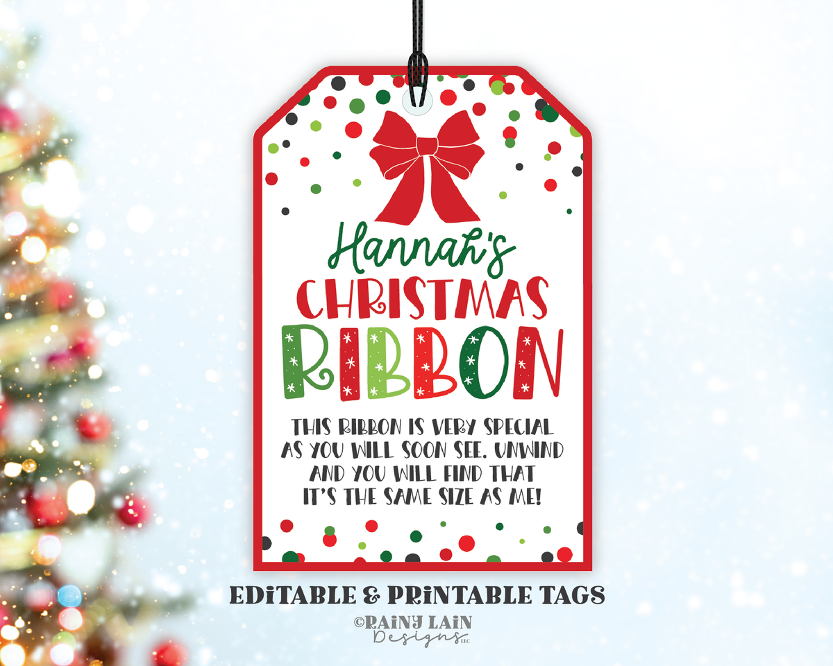 Editable Christmas Ribbon Ornament Tag Template, Height Ribbon Keepsak ...