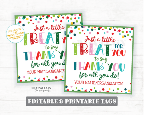 Christmas Treat Tag Sweets for You to Say Thank you for all You Do Gift Holiday Appreciation Homemade Employee Company Teacher Staff PTO