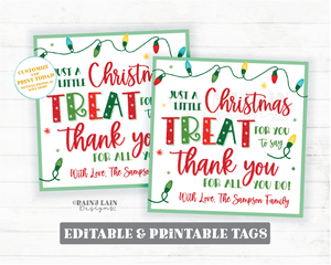 Christmas Treat for you to say Thank you for all you do Tag Holiday Appreciation Gift Favor Employee Company Teacher Staff Lights Square