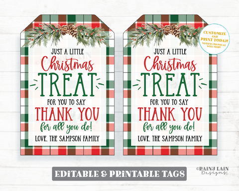 Christmas Treat Thank you Tag Holiday Appreciation Gift Tags Sweet Favor Tags Employee Company Business Staff Teacher Plaid Watercolor