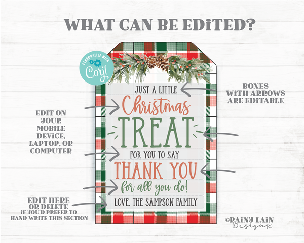 Christmas Treat Thank you Tag Holiday Appreciation Gift Tags Sweet Favor Tags Employee Company Business Staff Teacher Plaid Watercolor