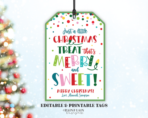 Christmas Treat That's Merry and Sweet Tag Holiday Gift Favor Staff Homemade Teacher Neighbor Co-Worker Santa Exchange PTO Editable