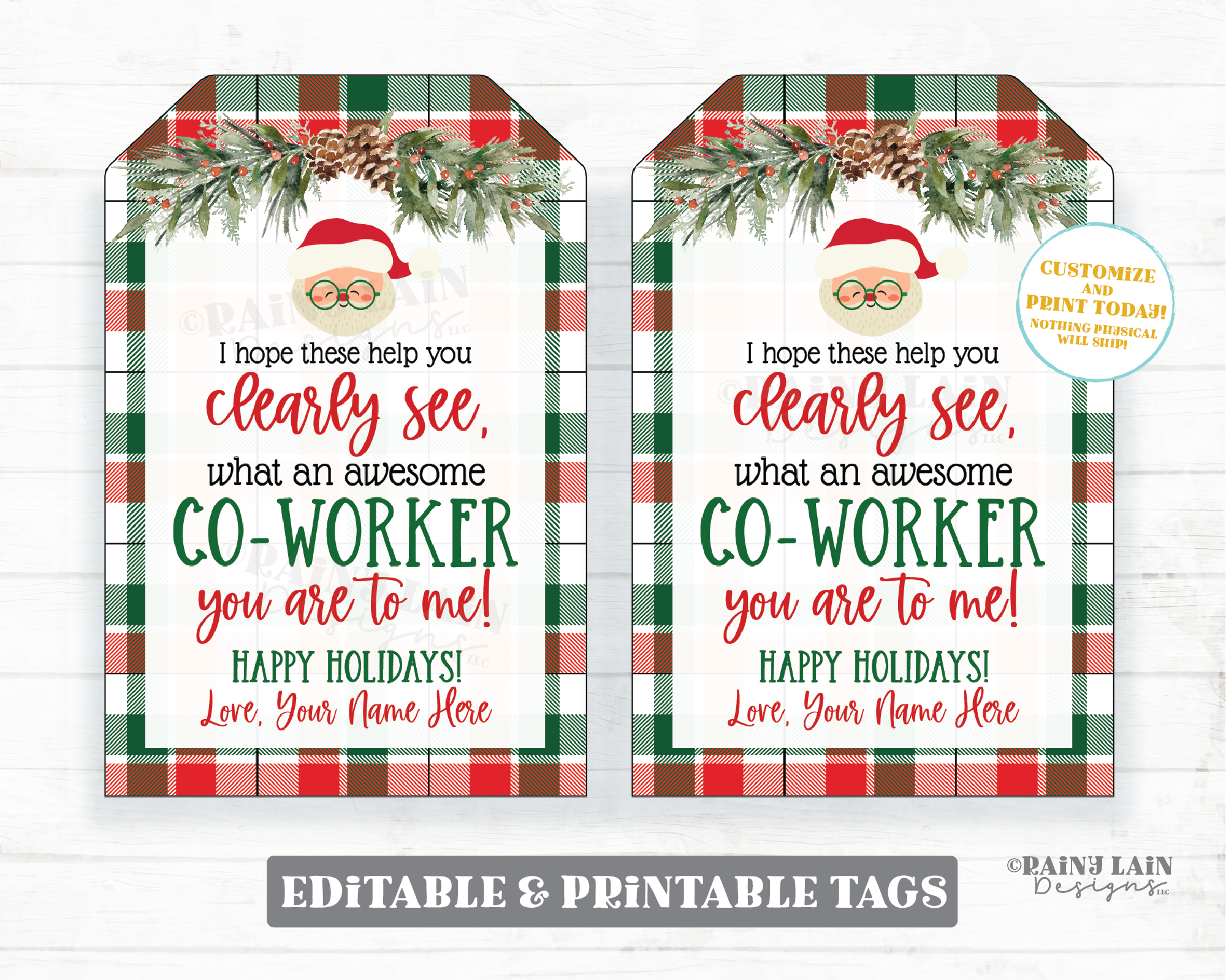 Clearly See Christmas Gift Tag Lens Wipes Blue Light Glasses Reading Holiday Co-Worker Employee Staff Teacher Friend PTO Thank you