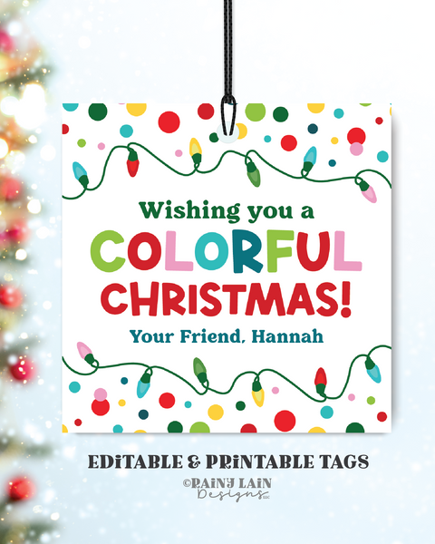 Colorful Christmas Gift Tag, Markers, Crayon, Coloring Book, Printable, Editable From Teacher, Classroom, Preschool, Digital Download
