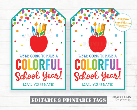 Colorful School Year Gift Tag Crayon Markers Paint Coloring Book Rainbow Candy Preschool Student From Teacher Printable Back to School