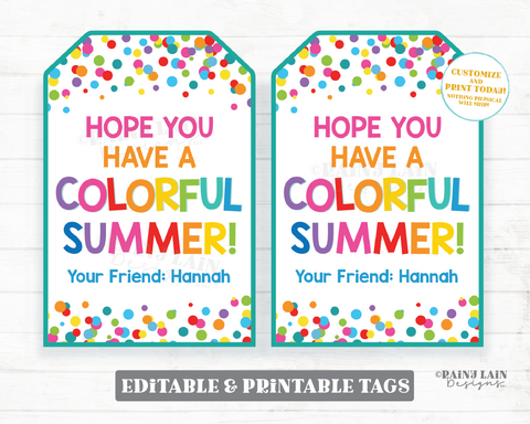 Colorful Summer Gift Tag, End of School Year, Crayons, Markers, Paint, Coloring Book, Rainbow Candy, Preschool, Student, Classroom Printable