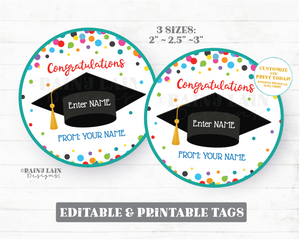 Graduation Gift Tag Congratulations Class of Personalize Editable Round Circle Student Graduate 5th Grade 8th Grade High School PTO School
