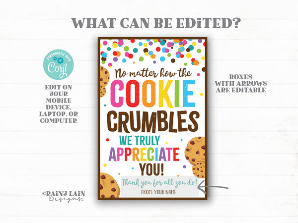 Cookie Crumbles Tag, Teacher Gift Tag From PTO, Teacher Appreciation Gift Tag, Staff Appreciation Gift, Cookie Tags