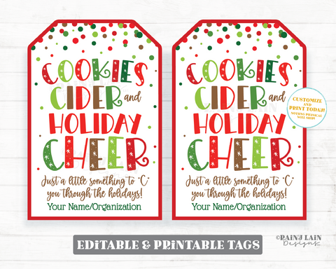 Cookies Cider Holiday Cheer Tag Christmas Cookies Gift Apple Spiced Cider Employee Appreciation Staff Teacher PTO Neighbor Secret Exchange