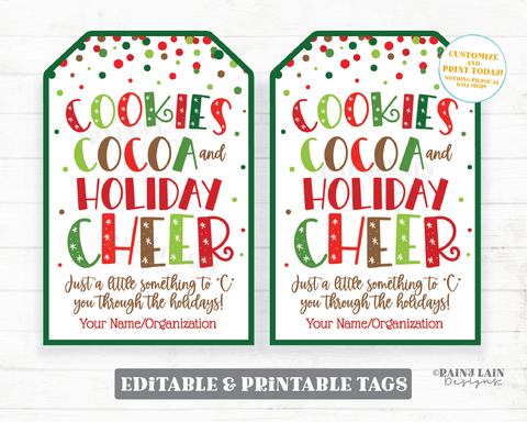 Cookies Cocoa Holiday Cheer Tag Christmas Gift Hot Chocolate Cookies Staff Teacher Employee Appreciation PTO Neighbor Secret Exchange