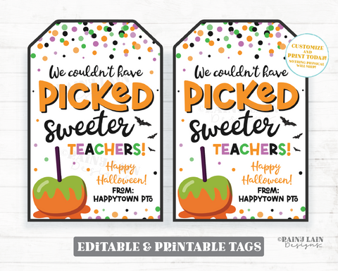 Couldn't have picked sweeter teachers tag, Halloween Candy Apple Caramel, Awesome to the Core, Thank you Gift Teacher Appreciation, Staff