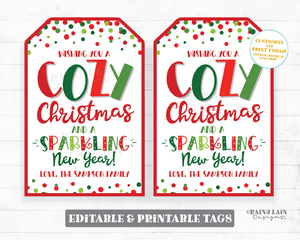 Cozy Christmas and Sparkling New Year Tag Fuzzy Blanket Gift Holiday Throw Scarf Socks Mittens Gloves Wine Champagne Cider Teacher Staff PTO