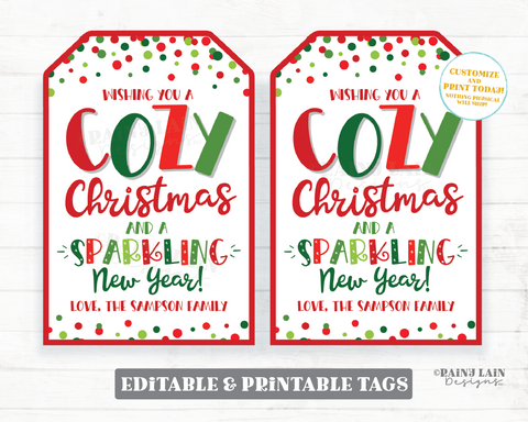 Cozy Christmas and Sparkling New Year Tag Fuzzy Blanket Gift Holiday Throw Scarf Socks Mittens Gloves Wine Champagne Cider Teacher Staff PTO