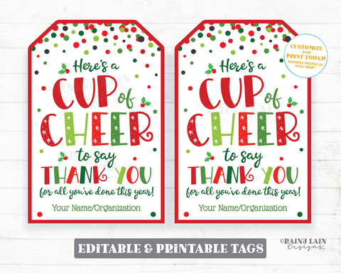 Cup of Cheer Thank You You've Done This Year Tag Christmas Holiday Gift Appreciation Employee Company Staff Teacher Coffee Mug Tea Drink