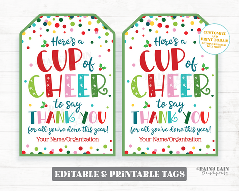 Cup of Cheer Holiday Gift Tag Christmas Thank You You've Done This Year Appreciation Employee Company Staff Teacher Coffee Mug Tea Drink