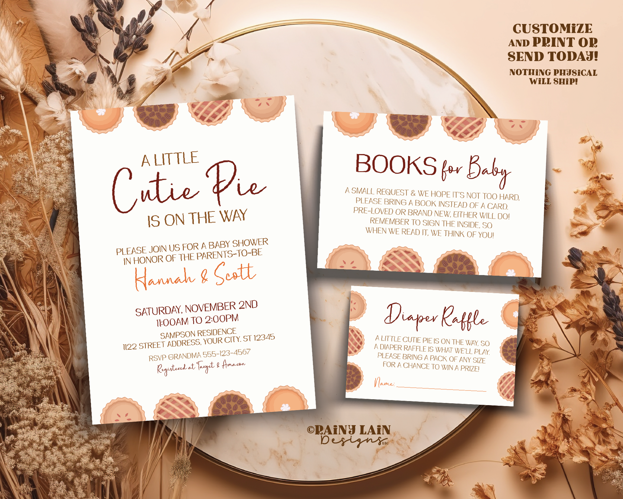 Cutie Pie Baby Shower Invitation Template, Fall Baby Shower Invite, Little Cutie Pie, Gender Neutral, Pumpkin Pie, Digital Download