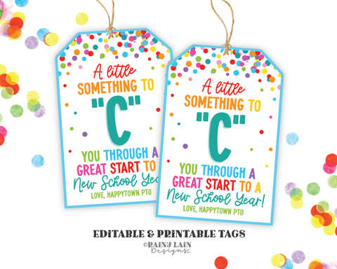 First Day of School Gift Bag Tag Downloadable, "C" You Through, Gift Tags Coffee First Day of School, Caffeine, Chocolate, Teacher Gift Idea