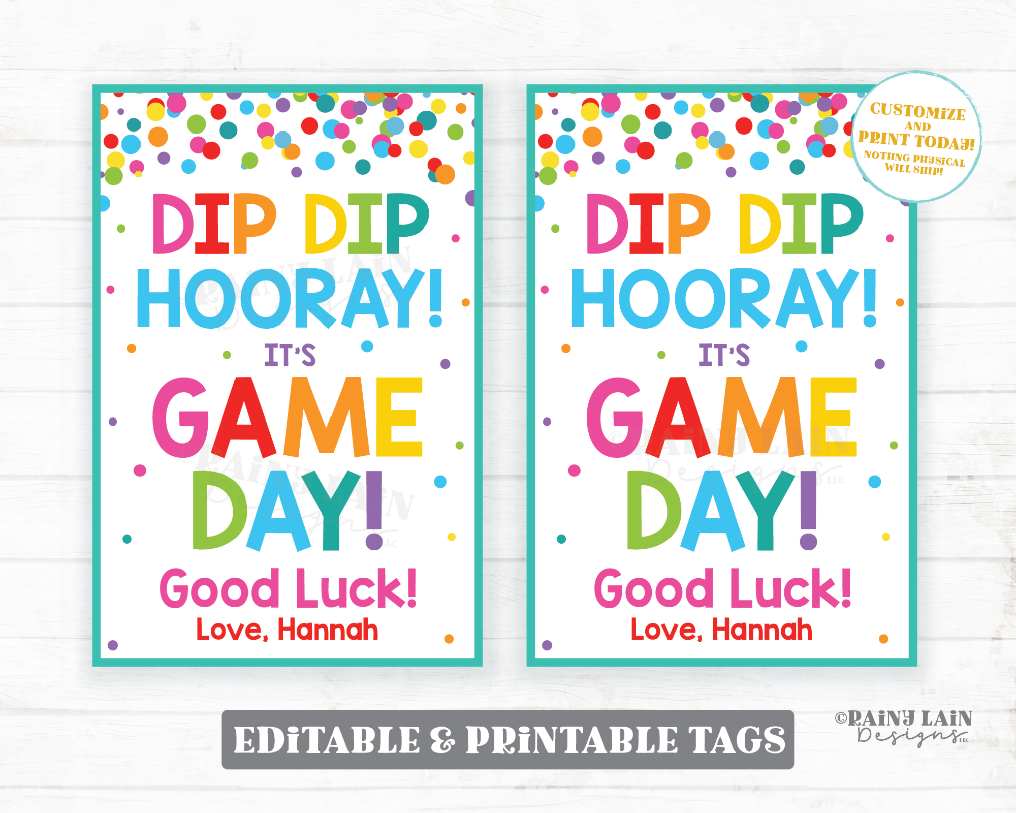 Dip Dip Hooray It's Game Day Tags Sport Gift Student Athlete Printable Coach Dip Favor School Team Teammate