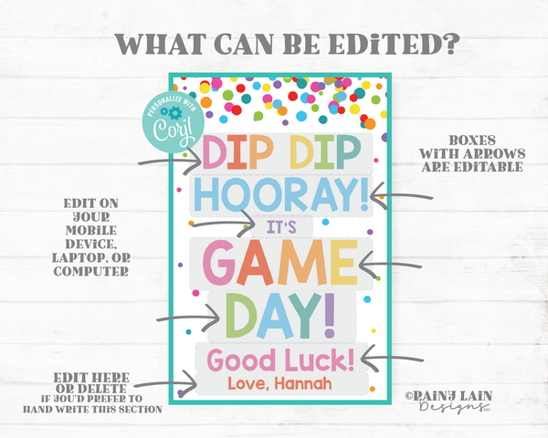 Dip Dip Hooray It's Game Day Tags Sport Gift Student Athlete Printable Coach Dip Favor School Team Teammate
