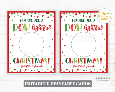 Doh-lightful Christmas Card Play dough Gift Tag Holiday Playdough From Teacher to Student Classroom Preschool Printable Non-Candy Classmate