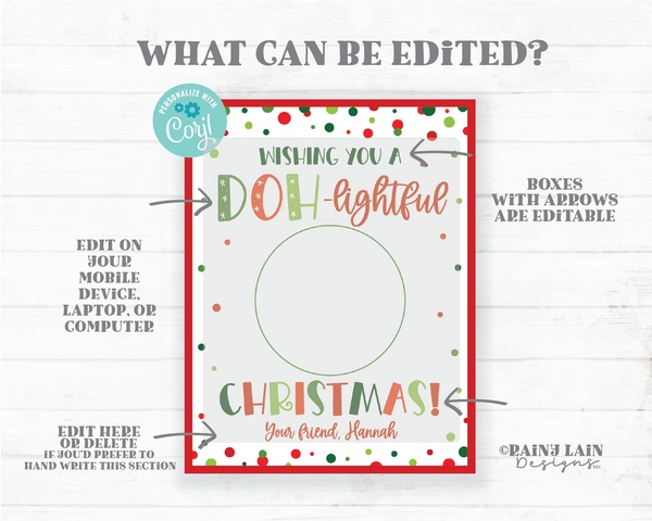 Doh-lightful Christmas Card Play dough Gift Tag Holiday Playdough From Teacher to Student Classroom Preschool Printable Non-Candy Classmate