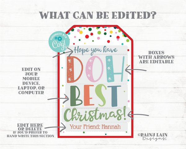 Doh Best Christmas Tag Play dough Gift Winter Break Holiday Playdough From Teacher to Student Classroom Preschool Printable Non-Candy