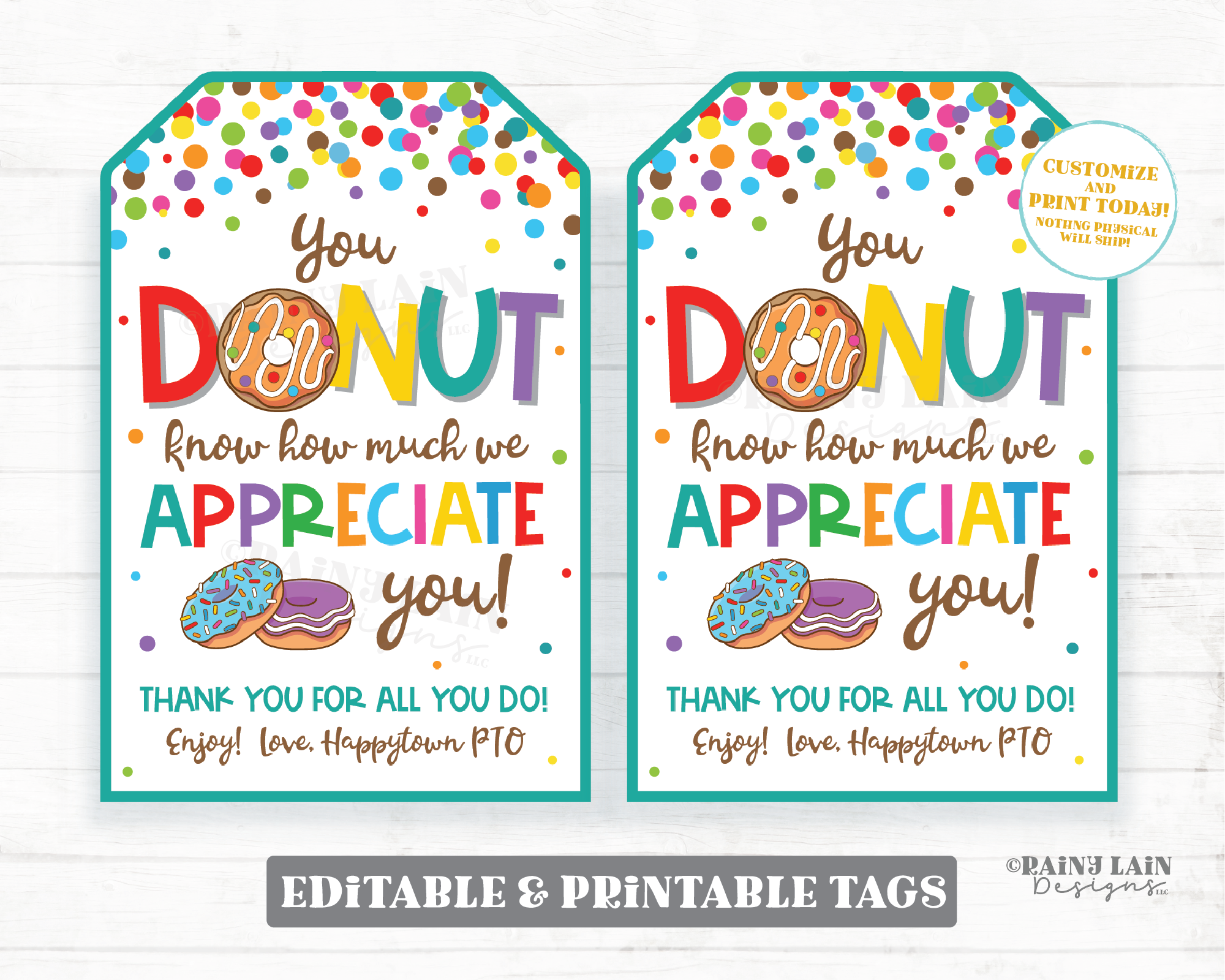 You Donut Know How Much We Appreciate You Tag Thank you Appreciation Favor Donut Gift Teacher Staff Employee School PTO PTA