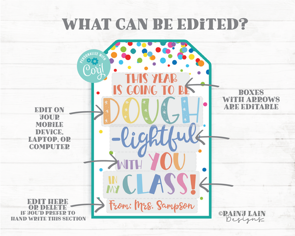 Dough-lightful School Year Tag, Play dough, Playdough, Editable First Day, 1st Back to School Gift Doh Classroom Student From Teacher