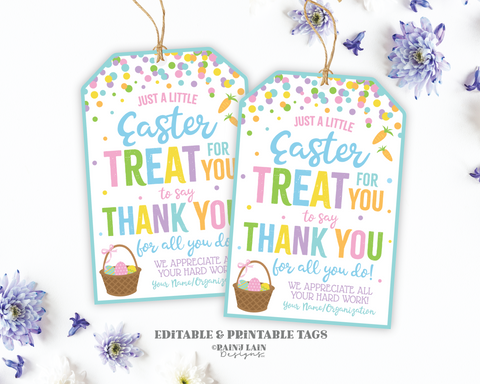 Easter Treat for you to say Thank you for all you do Tag Spring Break Gift Tags Appreciation Favor Tag Teacher Staff Employee School PTA