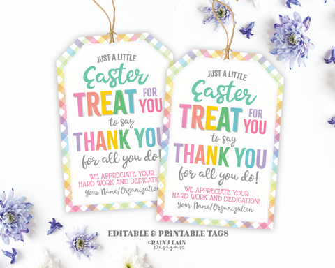 Easter Treat for you to say Thank you for all you do Tag Spring Plaid Gift Appreciation Favor Teacher Staff Employee School PTA Spring Break