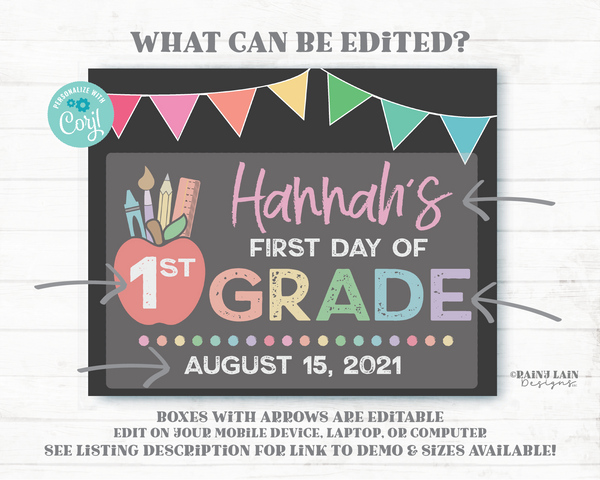 Editable Classroom Sign Template First and Last Day of School 1st Back to School Any Grade Photo Prop Kindergarten Preschool Pre-K 2nd 3rd
