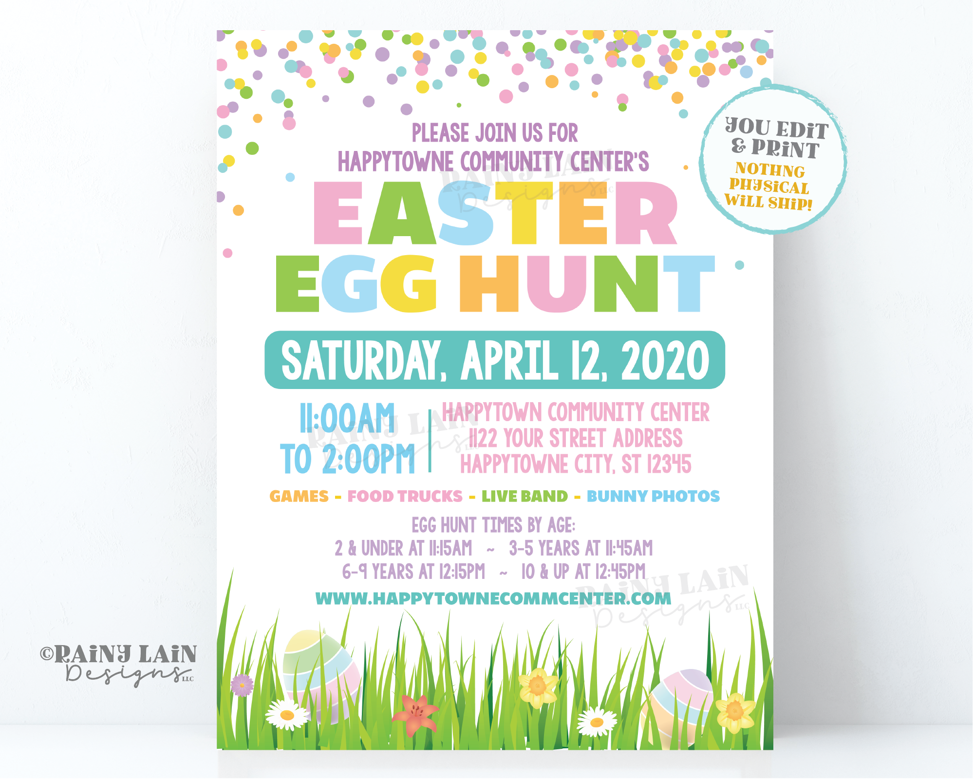 Editable Easter Egg Hunt Flyer, Outdoor Egg Hunt Invitation, Printable Community Flier, Invite, Grass, Spring, Digital Download, Church